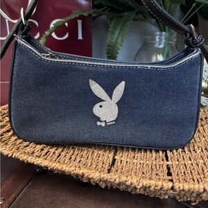 PLAYBOY Blue Denim Shoulder Bag with Silver Logo